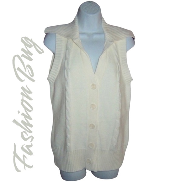 Fashion Bug Sweaters - Preppy Cream Cable Knit Sleeveless Cardigan Sweater - Fashion Bug - M - NWT